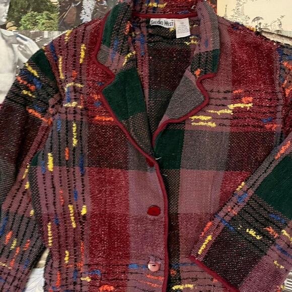 Vintage Studio West tartan Sweater Jacket - Picture 4 of 8